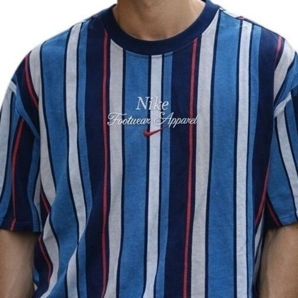 Nike Other - Nike Footwear & Apparel Shirt Mens Large Blue Red Vertical Stripe Boxy Tee Y2K L